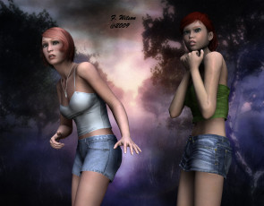 Картинка 3д графика people люди девушки лес