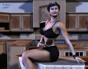 Картинка 3д графика people люди кухня девушка