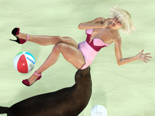 Картинка 3д графика people люди мяч девушка