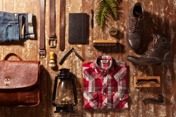 Картинка разное предметы быта лампа бритва рубашка бртинки портфель порядок