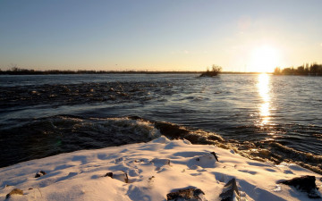 Картинка природа восходы закаты закат весна разлив снег река