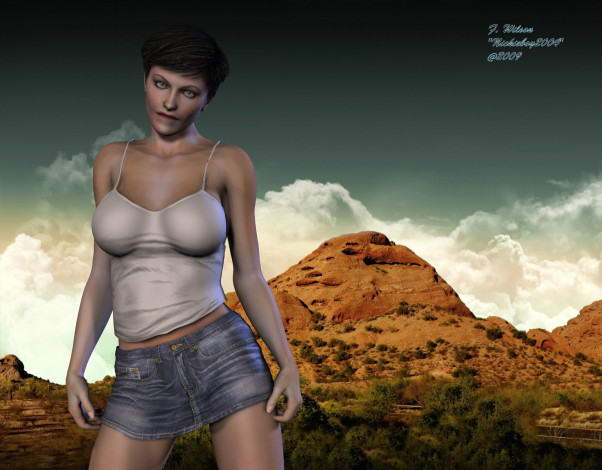 Обои картинки фото 3д, графика, people, люди, девушка, горы