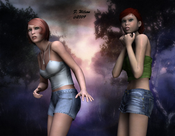 Обои картинки фото 3д, графика, people, люди, девушки, лес