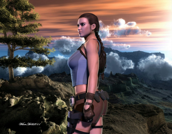 Обои картинки фото 3д, графика, people, люди, горы, девушка