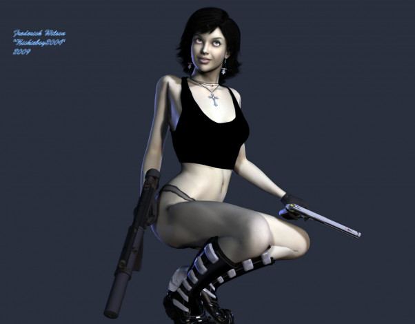 Обои картинки фото 3д, графика, people, люди, оружие, девушка