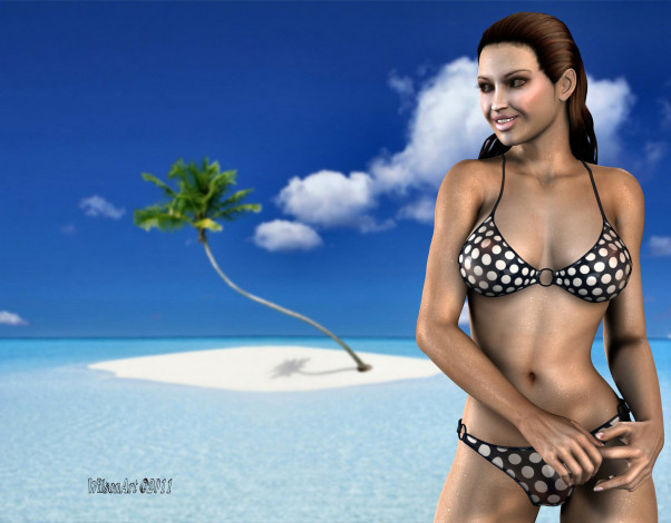 Обои картинки фото 3д, графика, people, люди, пляж, девушка