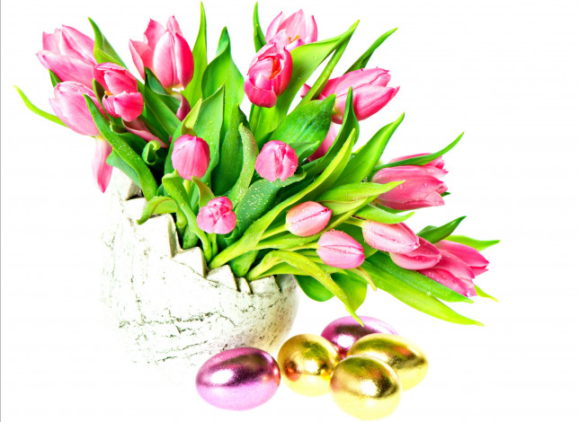 Обои картинки фото праздничные, пасха, тюльпаны, яйца