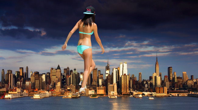 Обои картинки фото юмор, приколы, город, девушка