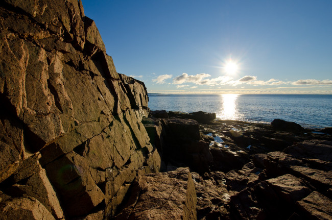 Обои картинки фото природа, восходы, закаты, сша, камни, побережье, солнце
