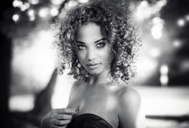 Обои картинки фото -Unsort Черно-белые обои, девушки, unsort, Черно, белые, обои, кудряшки