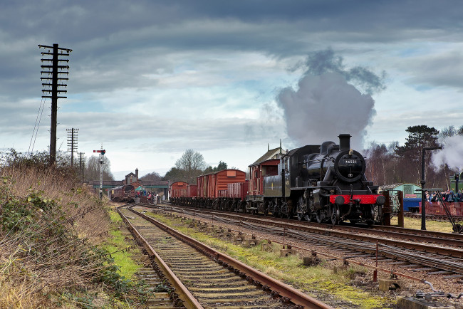 Обои картинки фото техника, паровозы, дорога, железная, состав, паровоз, рельсы