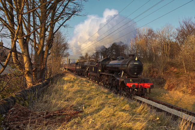 Обои картинки фото техника, паровозы, паровоз, рельсы, дорога, железная, состав