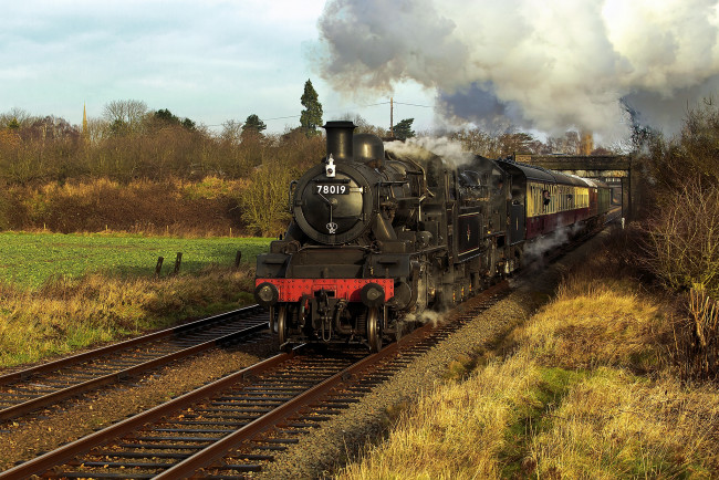 Обои картинки фото техника, паровозы, рельсы, состав, дорога, железная, паровоз