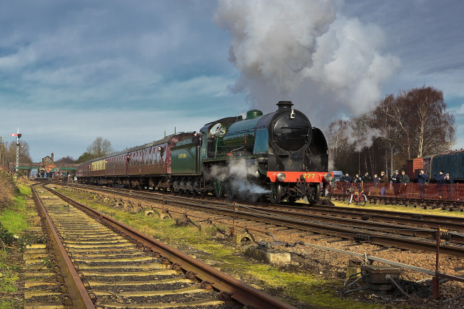 Обои картинки фото техника, паровозы, состав, паровоз, рельсы, дорога, железная