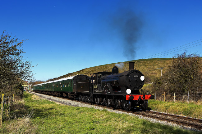 Обои картинки фото техника, паровозы, состав, паровоз, рельсы, дорога, железная