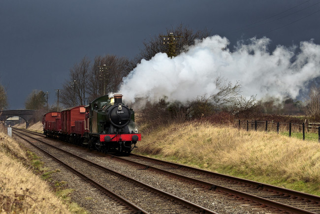 Обои картинки фото техника, паровозы, состав, паровоз, рельсы, дорога, железная