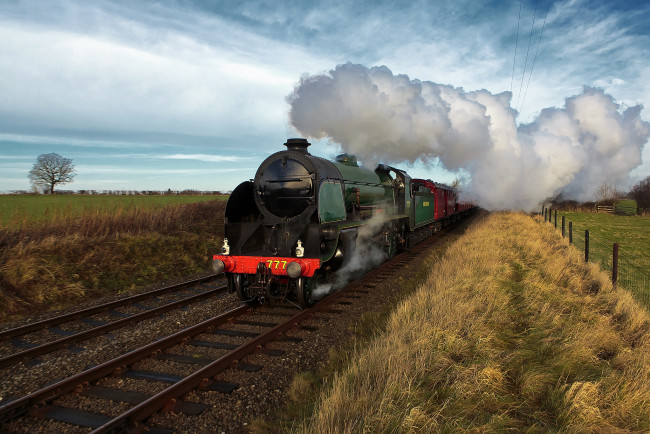 Обои картинки фото техника, паровозы, состав, паровоз, рельсы, железная, дорога