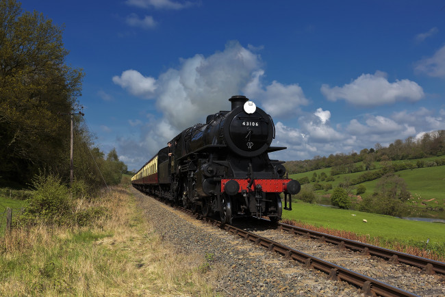 Обои картинки фото техника, паровозы, состав, паровоз, железная, рельсы, дорога