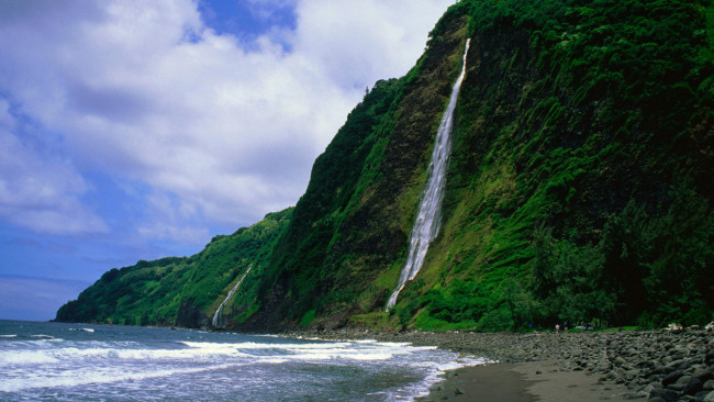 Обои картинки фото водопад с горы, природа, водопады, вода, горы