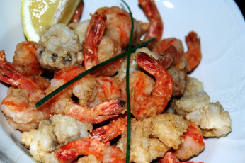 Картинка еда рыбные+блюда +с+морепродуктами креветки лимон