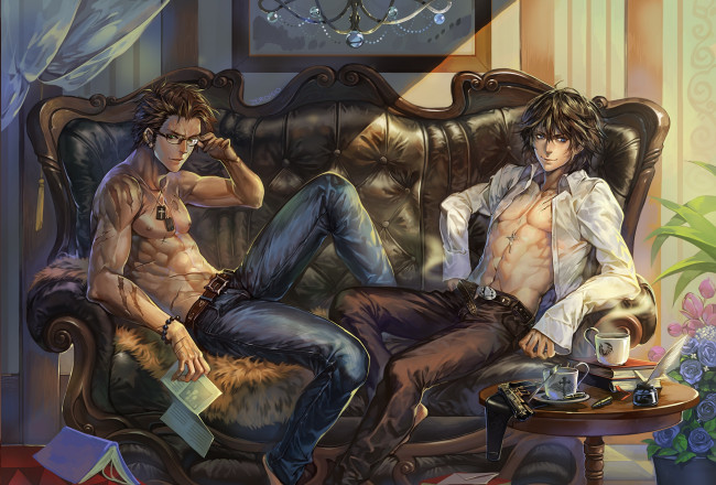 Обои картинки фото фэнтези, люди, жетоны, шрамы, парни, арт