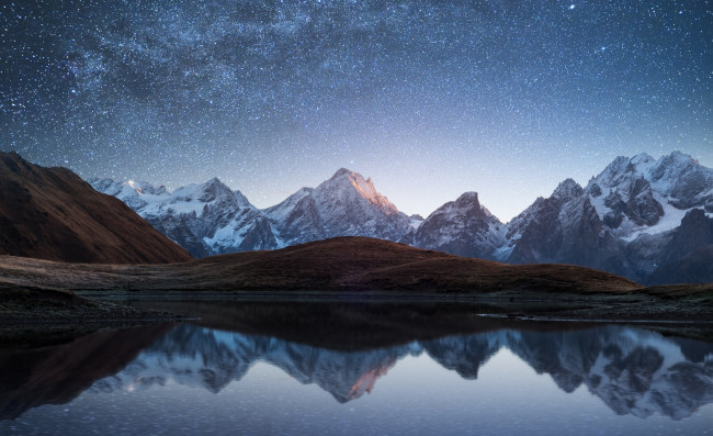 Обои картинки фото природа, реки, озера, звезды, небо, озеро, горы