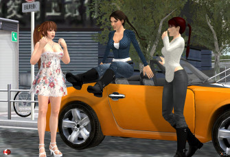 Картинка 3д+графика люди-авто мото+ people-+car+ +moto автомобиль девушки взгляд фон