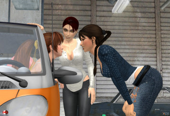 Картинка 3д+графика люди-авто мото+ people-+car+ +moto девушки автомобиль фон взгляд