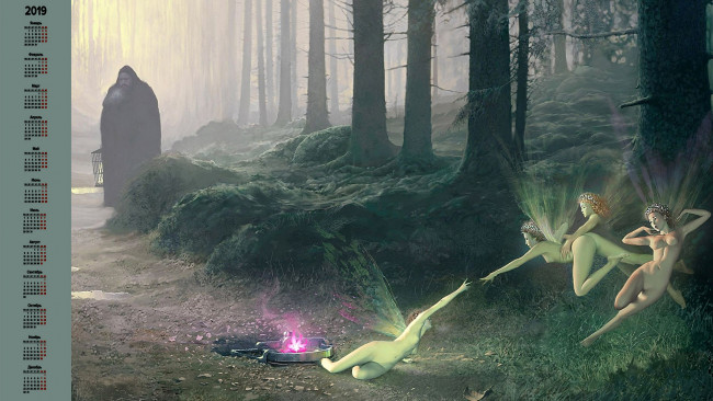 Обои картинки фото календари, фэнтези, существо, лес, крылья