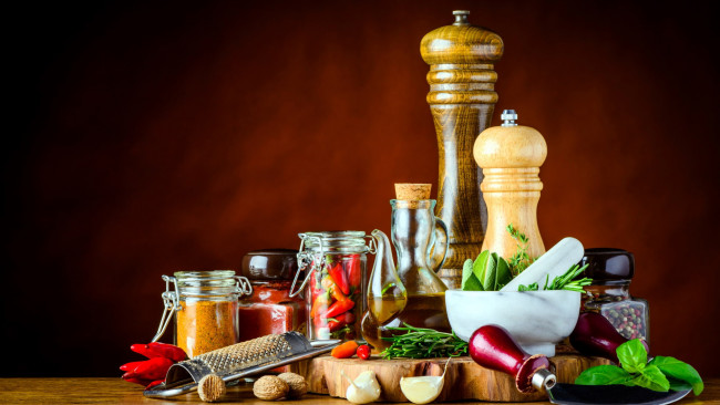 Обои картинки фото еда, крупы,  зерно,  специи,  семечки, чеснок, перец, приправы