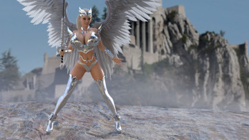 Картинка 3д+графика ангел+ angel девушка фон латы крылья меч