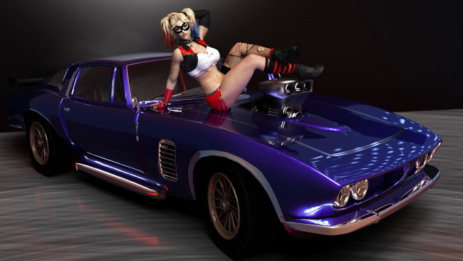 Обои картинки фото 3д графика, люди-авто, мото , people- car ,  moto, девушка, фон, униформа, автомобиль