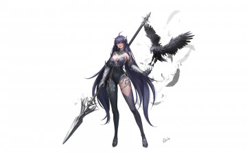 Картинка фэнтези девушки девушка копье птица