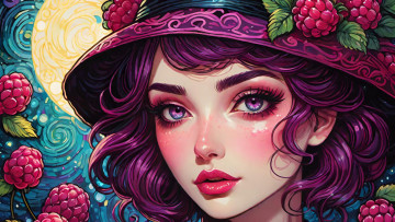 Картинка рисованное люди нейросети графика нейроарт ai art нейронные сети рисунки нейро искусство нейрографика graphics neuroart neural networks drawings neuro neurography лицо девушка шляпка малина