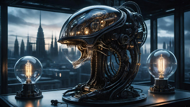 Обои картинки фото фэнтези, роботы,  киборги,  механизмы, нейросети, графика, нейроарт, ai, art, нейронные, сети, рисунки, нейро, искусство, нейрографика, graphics, neuroart, neural, networks, drawings, neuro, neurography, механический, образ, в, стиле, чужого