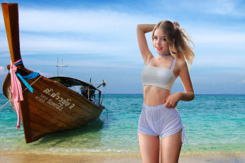 Картинка 3д+графика люди+ people море лодка девушка