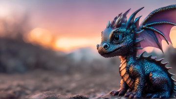 Картинка 3д+графика фантазия+ fantasy дракончик закат