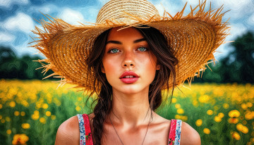 обоя рисованное, люди, девушка, нейросеть