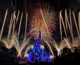 Картинка города диснейленд представление замок золушки штат флорида сша фейерверк шоу зрелище