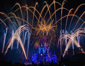 Картинка города диснейленд зрелище представление замок золушки штат флорида сша шоу фейерверк