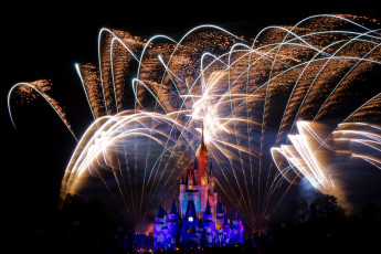 Картинка города диснейленд представление замок золушки штат флорида сша фейерверк шоу зрелище