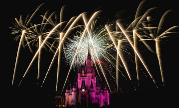 Картинка города диснейленд замок золушки штат флорида представление зрелище сша фейерверк шоу