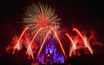 Картинка города диснейленд замок золушки штат флорида сша фейерверк шоу представление зрелище