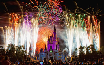 Картинка города диснейленд зрелище представление шоу фейерверк замок золушки штат флорида сша