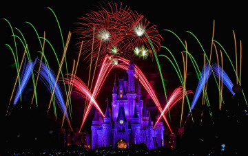 Картинка города диснейленд замок золушки штат флорида сша фейерверк шоу представление зрелище