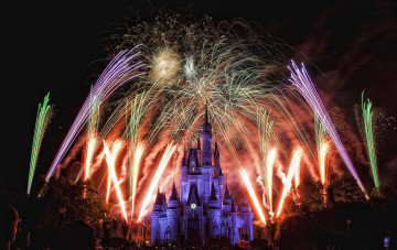 Картинка города диснейленд зрелище штат флорида сша фейерверк замок золушки представление шоу