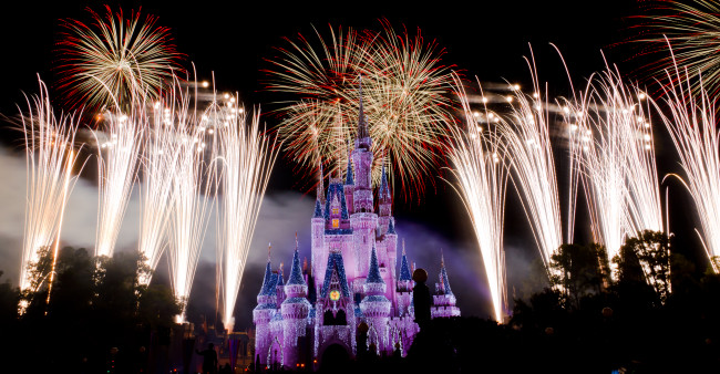 Обои картинки фото города, диснейленд, замок, золушки, штат, флорида, сша, фейерверк, шоу, представление, зрелище