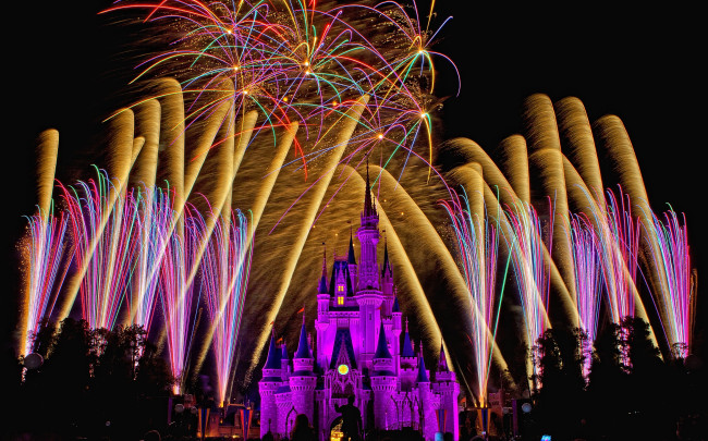 Обои картинки фото города, диснейленд, фейерверк, сша, штат, флорида, замок, золушки, зрелище, шоу, представление