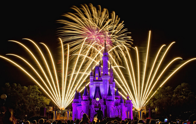 Обои картинки фото города, диснейленд, замок, золушки, штат, флорида, представление, сша, фейерверк, шоу, зрелище