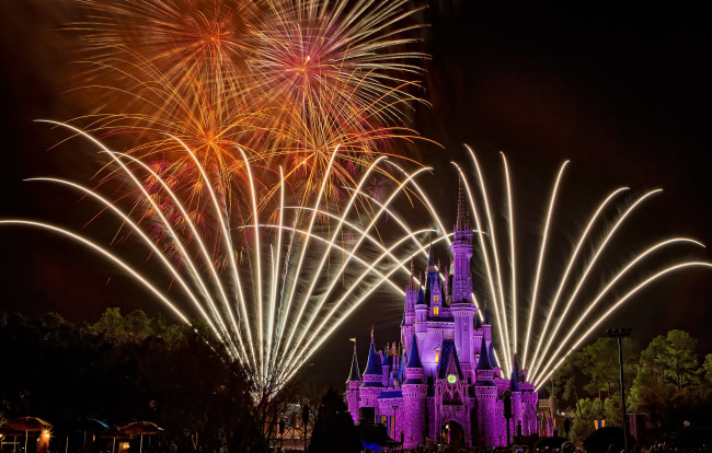 Обои картинки фото города, диснейленд, шоу, фейерверк, сша, замок, золушки, штат, флорида, представление, зрелище